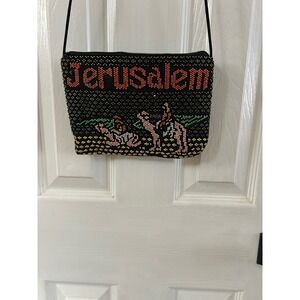 Vintage Jerusalem Beaded Crossbody Bag with Camel Scene
